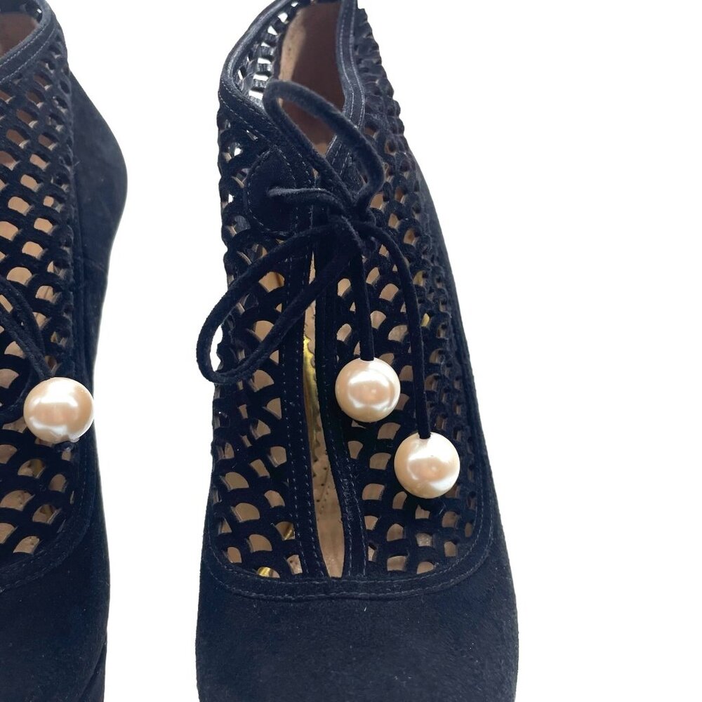 Charlotte Olympia Minerva Laser Cut Suede Platform Heels 40 Dark Academia Goth - Picture 6 of 10